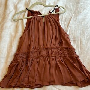 Cinq a Sept burnt orange silk top, “lotus”